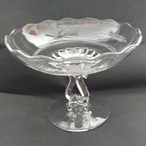 Vintage Etched Glass Candy Serving Dish